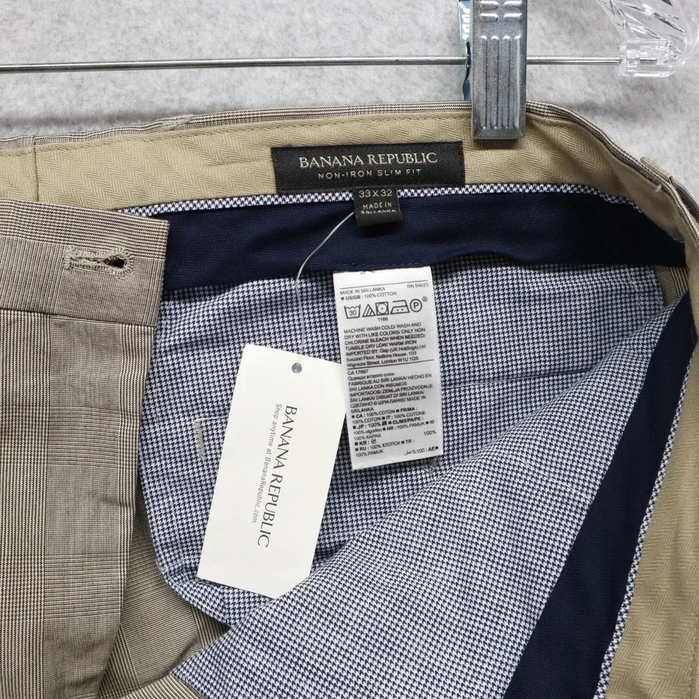 Banana Republic Pants Mens 33x32 Non-Iron Slim Fit‎ Dress Suit Formal Plaid NWT